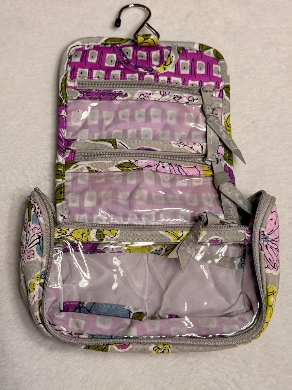 Vera Bradley Floral Hanging Cosmetic Bag in Purple and Gray